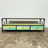 Metal Factory Industrial Indian Solid Wood Multi Colour Tv Unit Media 150x45x50 cm